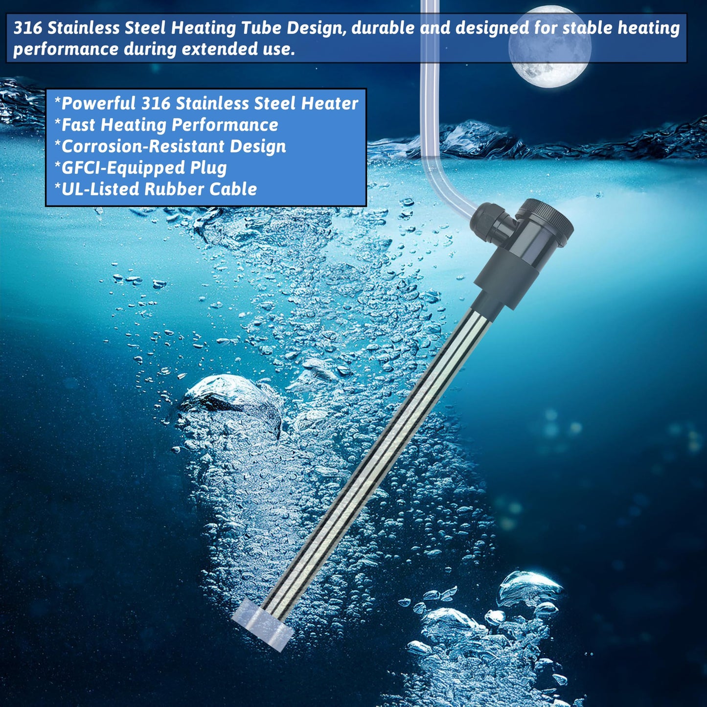 XCLBTFDC 1800W Portable Submersible Water Heater Electric Hot Tub and Pool Immersion Water Heater with 176°F Temp Control, WiFi Timer for Baptistry, Spa, above ground pool, Inflatable Pool & Bathtub