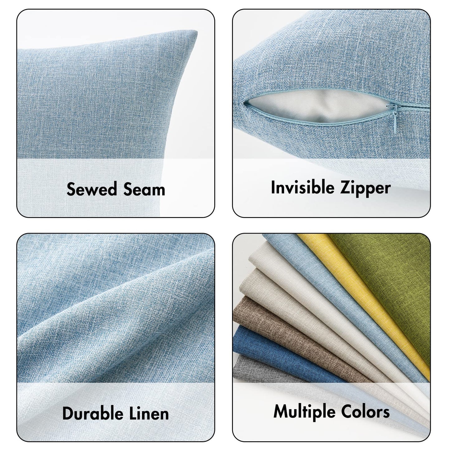 MIULEE Pack of 2 Decorative Linen Burlap Coastal Pillow Covers Farmhouse Boho Accent Pillowcases for Sofa Car Couch Bedroom Living Room Decor 20x20 Inch Light Blue