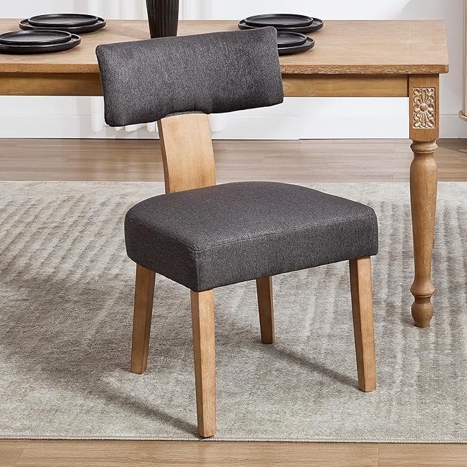 KHISCHMO Mid Century Modern Dining Chairs Set of 4, Upholstered Linen Fabric Chairs with Curved Backrest and Wood Legs, Comfy Kitchen Vanity Chair for Dining Room/Living Room/Kitchen, Grey