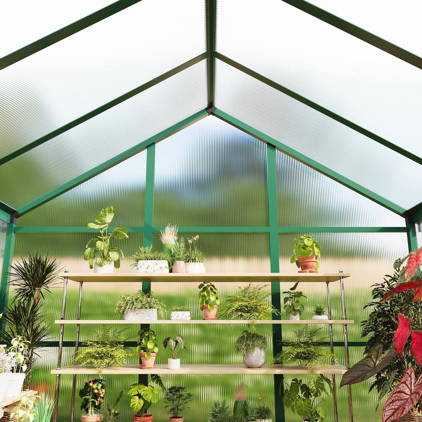 6x8 FT Greenhouse, Easy Assembly Aluminum Polycarbonate Greenhouses for Outdoors with Roof Vent, Large Aluminum Walk-in Greenhouse for Sunroom Patio, Backyard, Garden, Sliding Lockable Door, Green