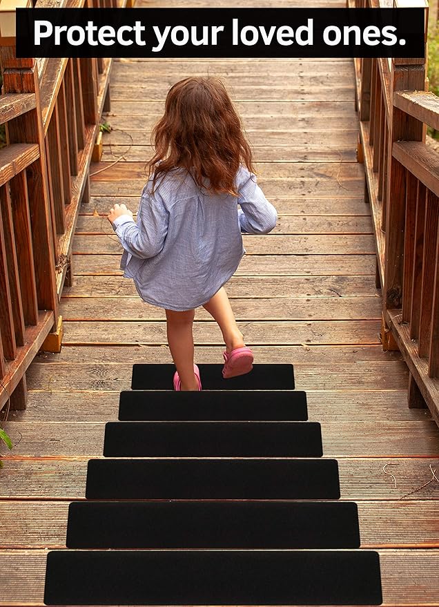 6”x30” Stair Treads Non-Slip Outdoor Tape – (15-Pack) Black Anti-Slip Strips