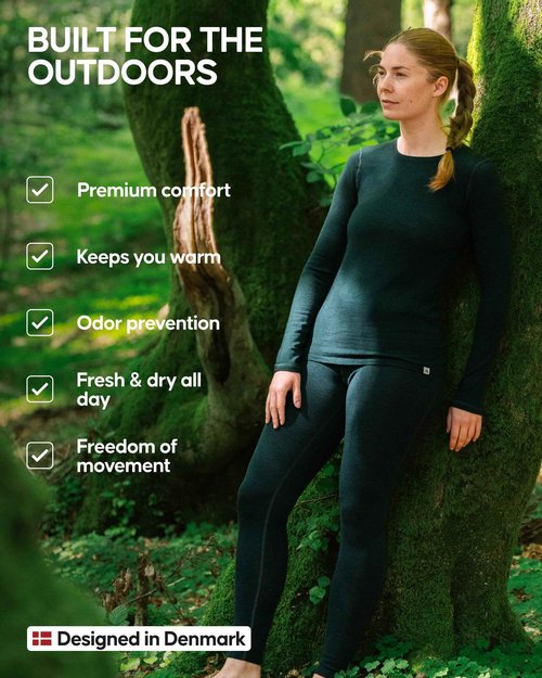 DANISH ENDURANCE Women's Merino Baselayer Set Small Black 1-pack
