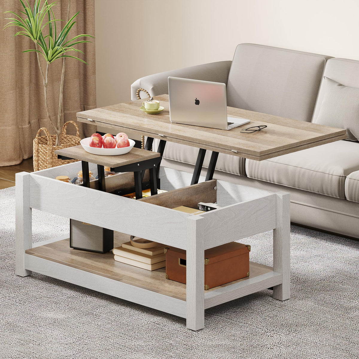YITAHOME Lift Top Coffee Table for Living Room, 3 in 1 Multi-Function Coffee Tables with Storage, Farmhouse Rectangle Coffee Table Dining Table for Reception Room/Home Office, Grey Wash