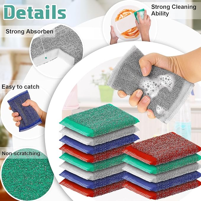 Thyle 8 Pack Steel Scrub Sponges for Dishes Non Scratch Scouring Multi Use Metal Scrubber Heavy Duty Dish Wash Kitchen Sponge for Pot Dish Washing Hard Surface Cleaning (Multicolored)