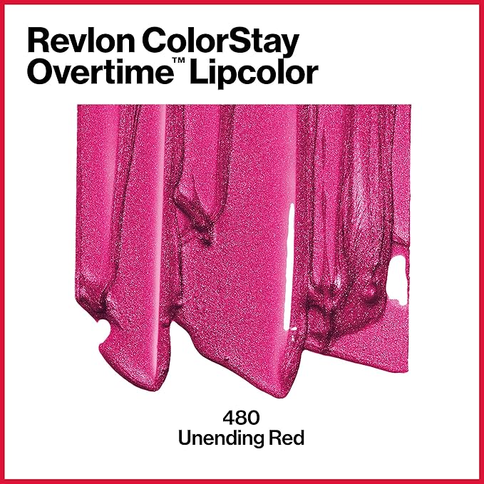 Revlon Liquid Lipstick with Clear Lip Gloss, ColorStay Overtime Lipcolor, Stocking Stuffer for Women, 480 Unending Red, 0.07 fl oz