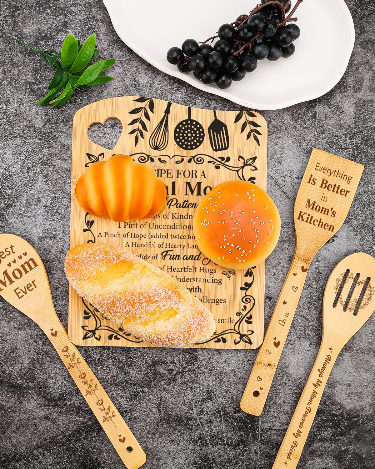 Aremdys Gifts for Mom,Popular Mom Birthday Gifts from Daughter Son Bamboo Cutting Board Set Best Mom Ever Gift Ideas for New Mom Step Mom,Recipe for Special Mom Chopping Board