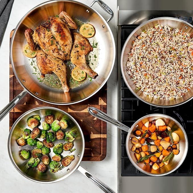 All-Clad D3 3-Ply Stainless Steel Fry Pan 12 Inch Induction Oven Broiler Safe 600F Pots and Pans, Cookware Silver