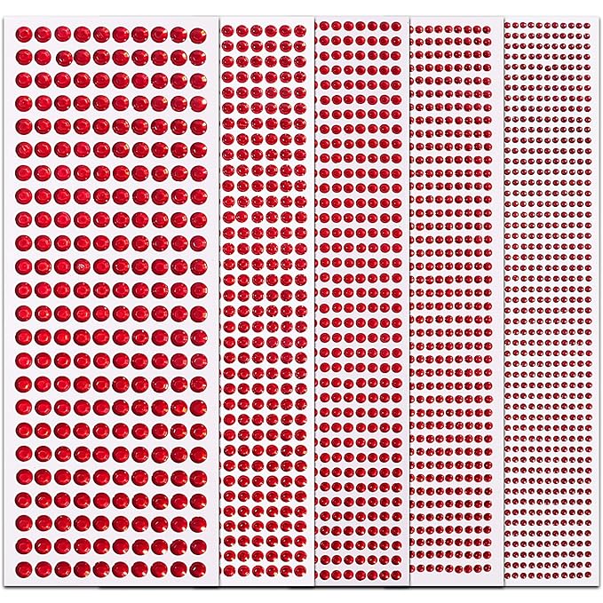SARATA 3555PCS Rhinestone Stickers Red Gem Stickers Jewels for Crafts Face Gems Temporary Tattoos Acrylic Bling Stickers 3/4/5/6/8 MM Stick on Body Jewels Makeup Crystal Hair Nails for DIY Crafts
