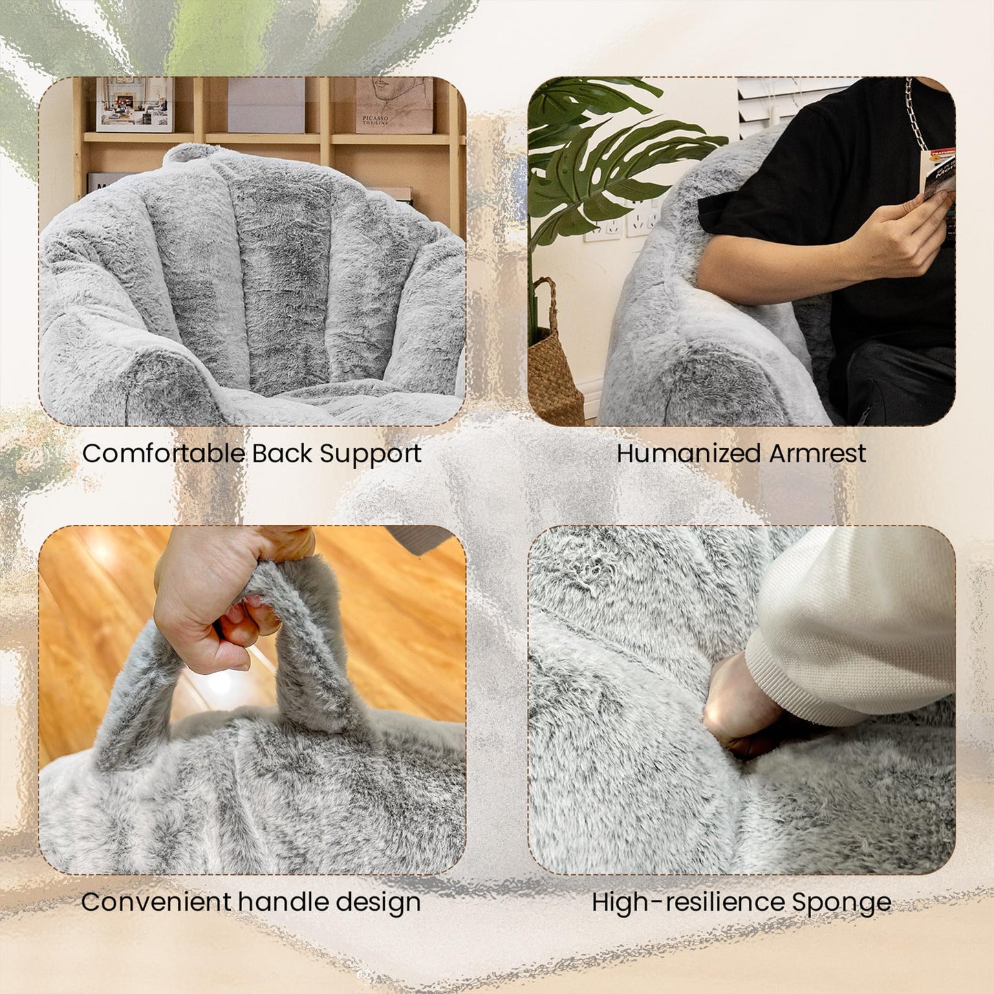 Recaceik Giant Bean Bag Chair Stuffed Bean Bag Couch with Filler Large Living Room Bean Bag Lazy Chair for Adults with Handle Design Armrests for Reading