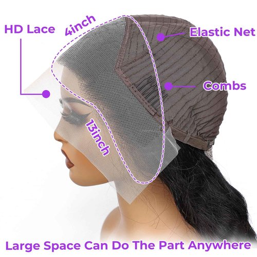 BigBeauty Body Wave Lace Front Wigs Human Hair 13x4 HD Lace Frontal Body Wave Human Hair Wig for Women 180% Density Brazilian Virgin Hair Pre Plucked Glueless Body Wave Wig Natural Black 28inch