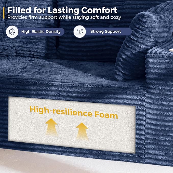 MAXYOYO 104" U-Shaped Modular Sectional Couch, Modern Boneless Couch for Living Room, Sofa in A Box, Oversized Sofa Sleeper with Deep Seat, No Assembly Required, Navy