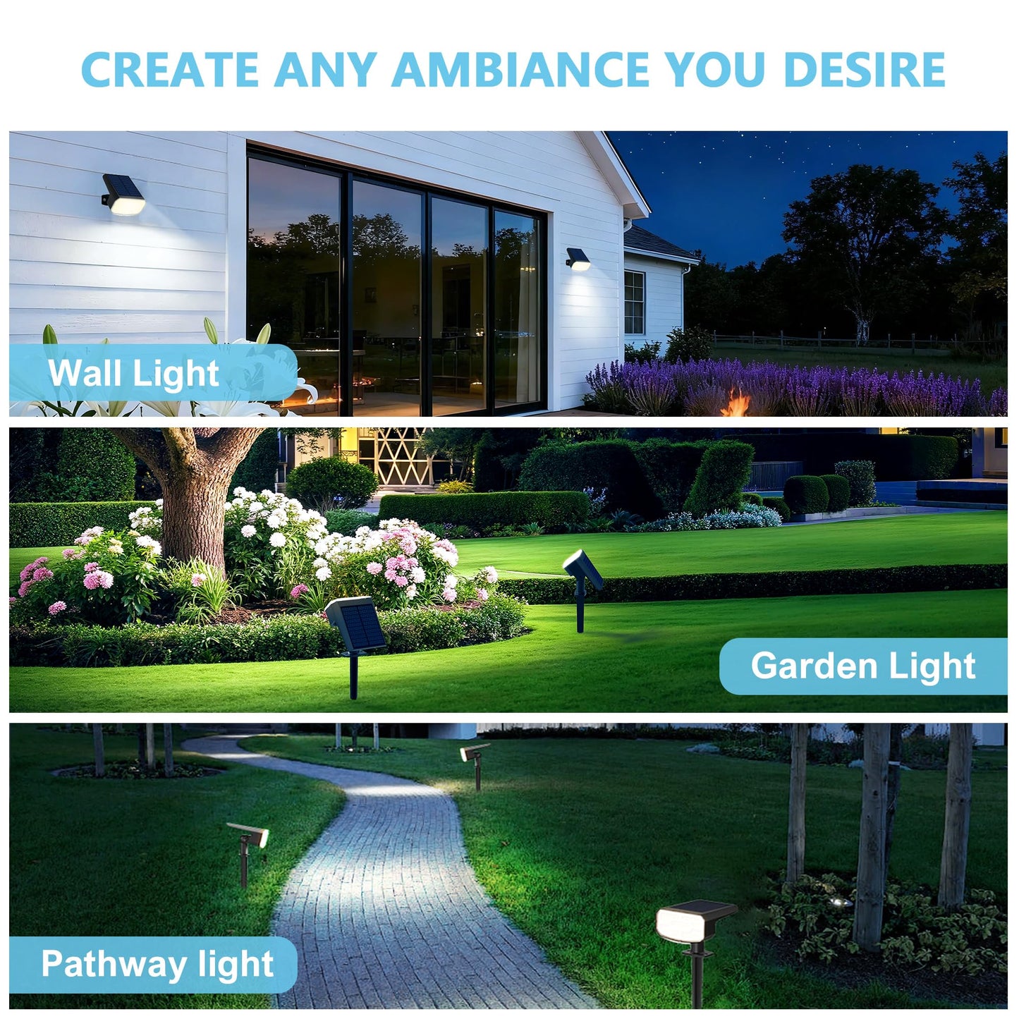 JEJOT Solar Lights Outdoor Waterproof IP65, Super Bright LED, 6500K 2 Lighting Modes, Solar Powered Yard Garden Solar Spot Lights for Outside Landscape Auto On/Off -2 Pack