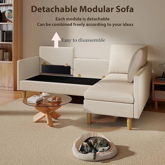 Gizoon 4-Seat Sectional Couch, Convertible Sofa Bed, 79.1'' L-Shape Sofa Bed, with Comfortable Fabric, Deeper Seat, Comfy Seat Cushion, for Living Room, Apartments, Office, Beige
