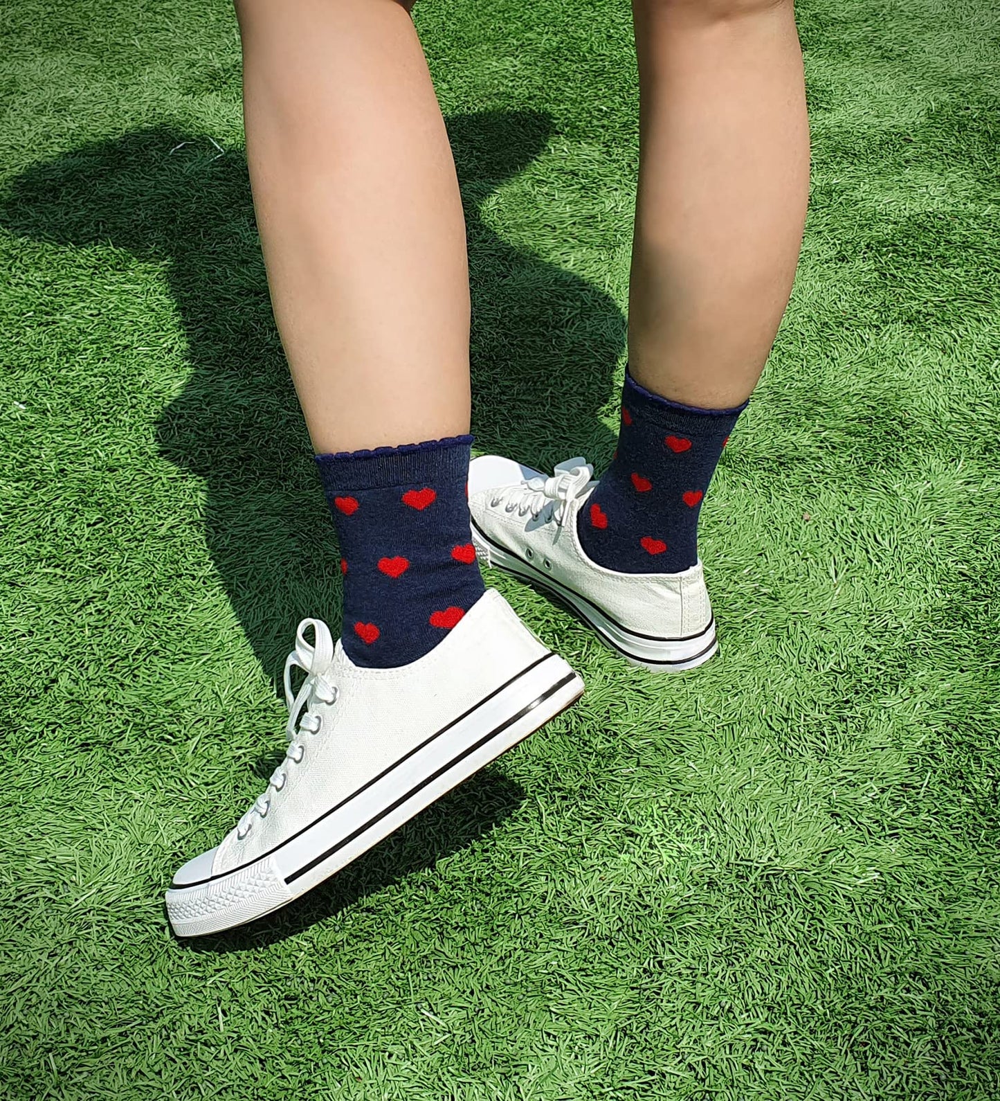 CUTIE MANGO 5 Pairs Women's Heart Pattern Print Cotton Daily Casual Crew Socks Novelty Premium K-Socks Fashion Soft Lovely Cute Crazy Fun Size 6,7,8,9,10 US for Womens - Navy