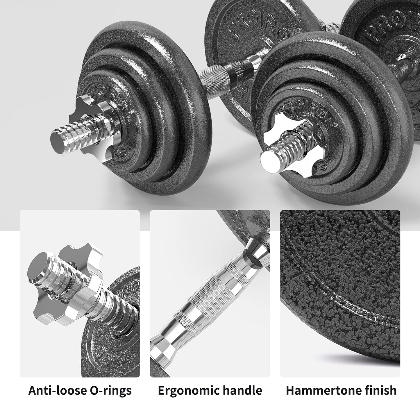 PROIRON 44Lbs Cast Iron Adjustable Dumbbell Set Hand Weight with Solid Dumbbell Handles Changed into Barbell Handily Great for Bodybuilding Fitness Weight Lifting Training Home Gym