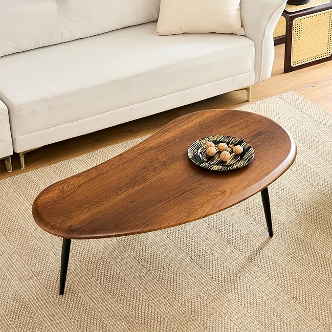 Saint Mossi Modern Coffee Table for Living Room, Mid-Century Mango Shaped Wood Coffee Table, Center Table for Small Space, Downward Edge, D47xW23.6xH15, Espresso