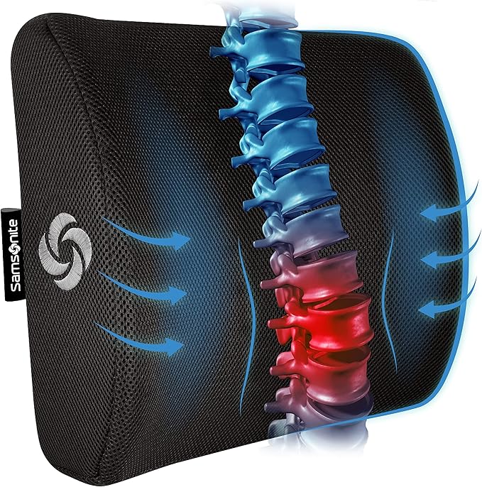 Samsonite Ergonomic Lumbar Support Pillow for Office Chair, Gaming Chair, or Car, Memory Foam Cushion with Breathable Vent...