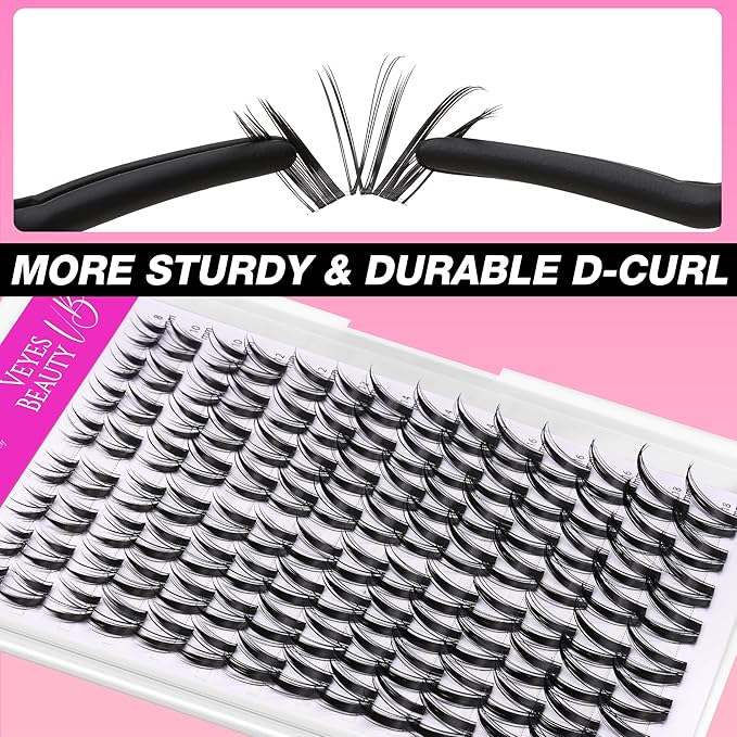VEYESBEAUTY Lash Clusters Individual Eyelash Extensions Thin & Invisible Band DIY False Eyelashes for Self-application Newbie's Five-Second Series Wispy Lash Tray, Bunny 8-16mm Mixed Length