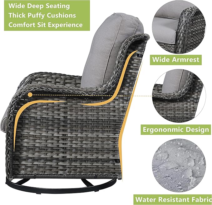 Rilyson Wicker Rocking Chair Swivel Chairs - 2 Piece Rocker Patio Chairs Set Rattan Rocking Chair for Outdoor Porch Deck Garden Backyard (Mixed Grey/Grey)