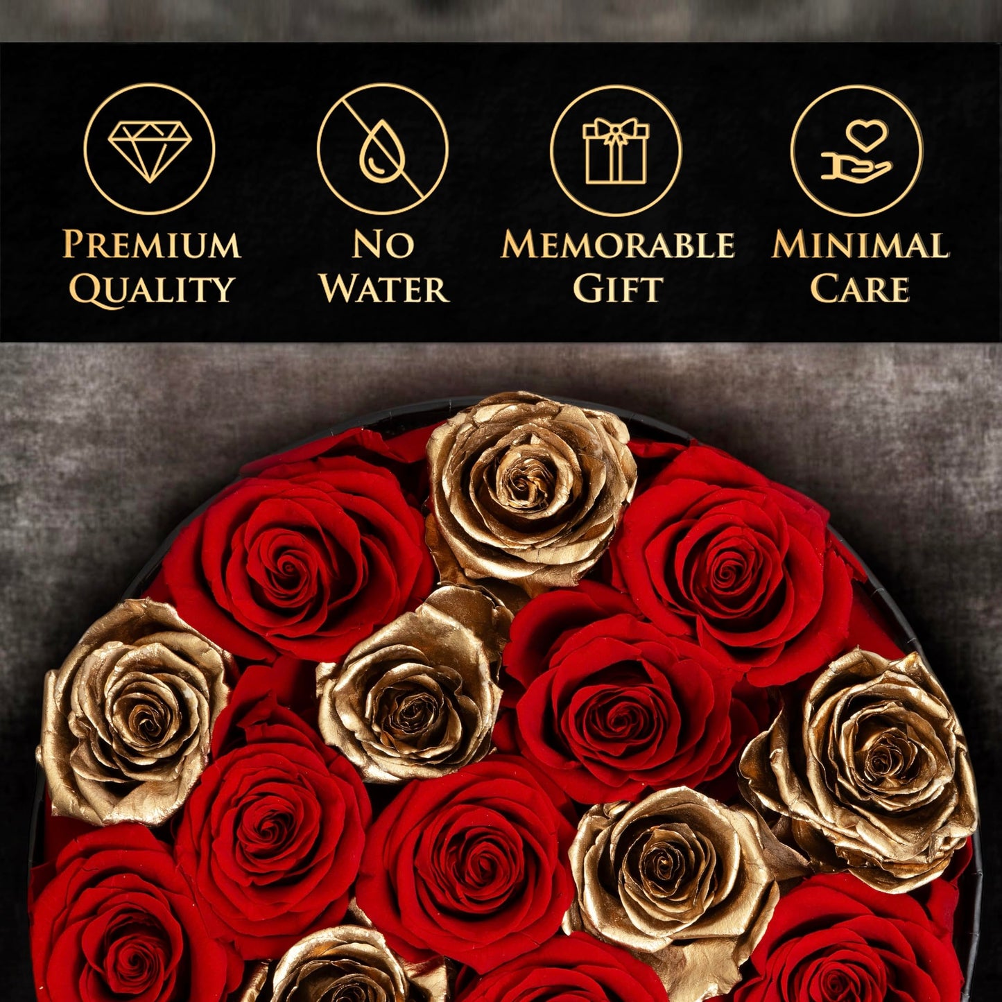 LUX BLOSSOM BOUTIQUE 17 Forever Roses in a Box - Luxury Red & Gold Forever Flowers, Gold Roses, Eternal Sparkling Roses Bouquet, Birthday Gifts for Wife, Flowers for Delivery Prime (White Box)