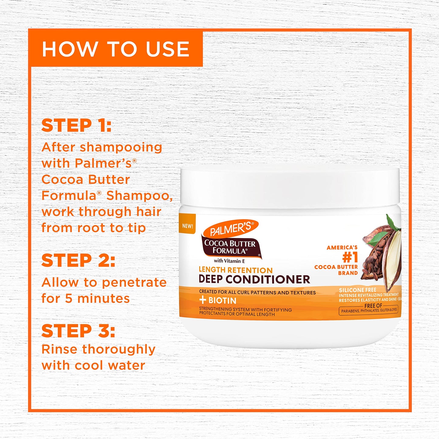 Palmer's Cocoa Butter & Biotin Length Retention Deep Conditioner, Strengthen, Nourish and Restore Elasticity and Shine, Suitable