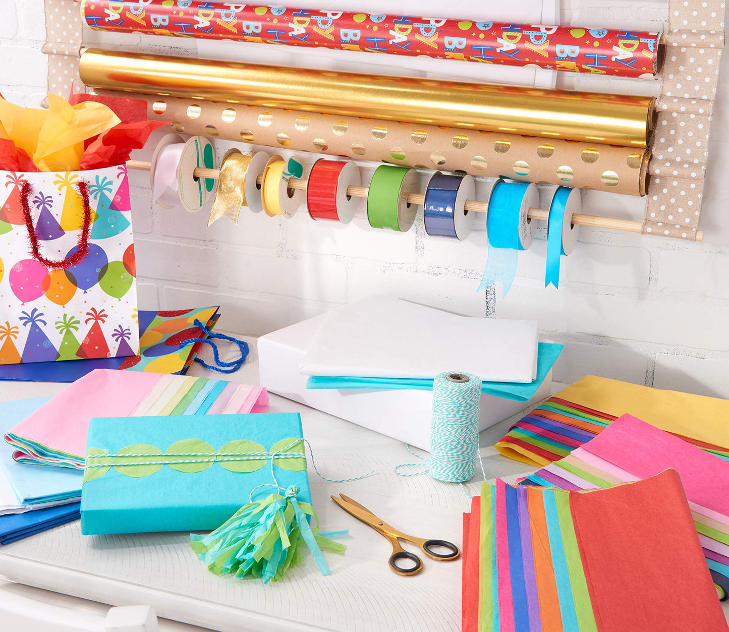 American Greetings 175 sq. ft. Reversible Wrapping Paper, for Birthdays, Happy Birthday Lettering and Stars (1 Jumbo Roll, 30 in. x 70 ft.)