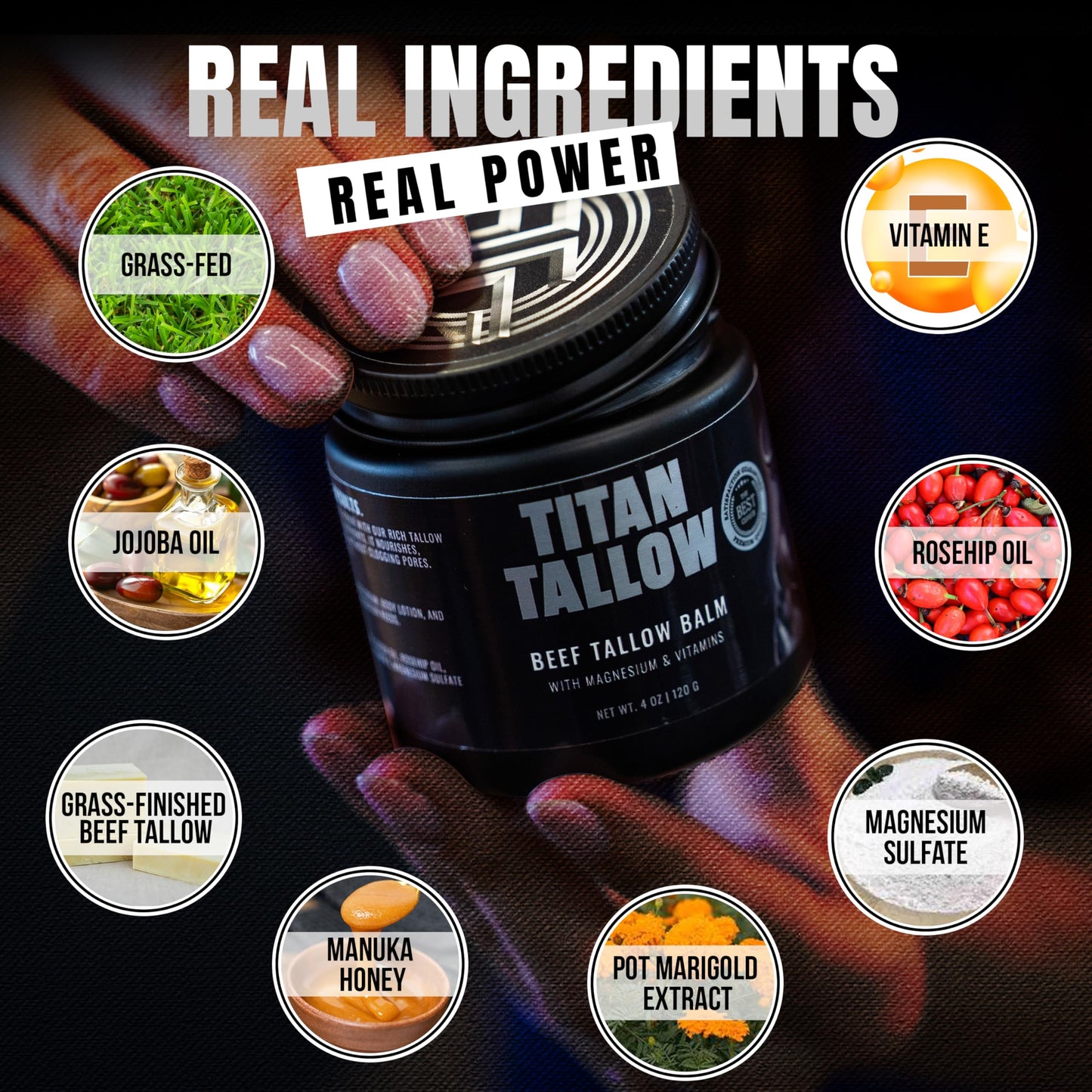 Whipped Beef Tallow Balm Magnesium Moisturizer - 100% Organic Grass-Fed & Grass-Finished Tallow with Manuka Honey for Skin Care