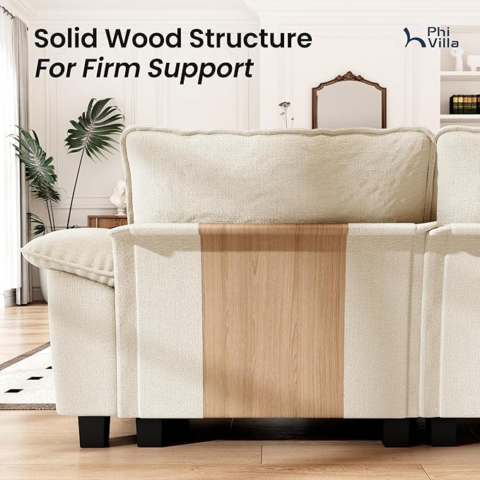 PHI VILLA Cloud Modular Couches Sets, 157.5" Sectional Sofa with Upholstered Deep Seat, 4-Seater Long Couches for Living Room Apartment, Chenille Fabric, Beige