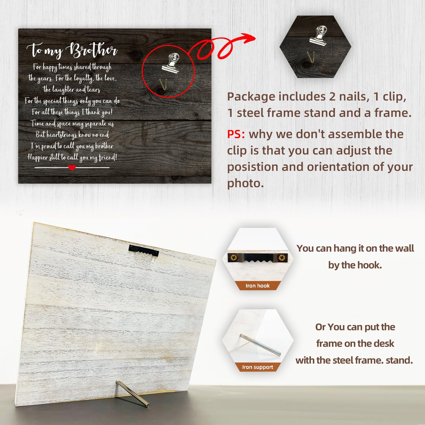 FDFHOME Brother Picture Frame Gifts from Sister - Birthday, Wedding, Christmas Keepsake - 4x6 Photo Frame