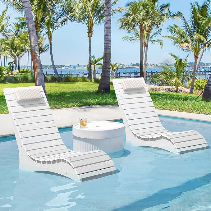 Homenjoy HDPS Pool Lounge Chairs Set of 4, Use in Pools Lounge Chairs up to 10-Inches of Water, Chaise Chairs with Headrest, Lounge Chair Outdoor, Fade-Resistant Pool Lounger for Deck