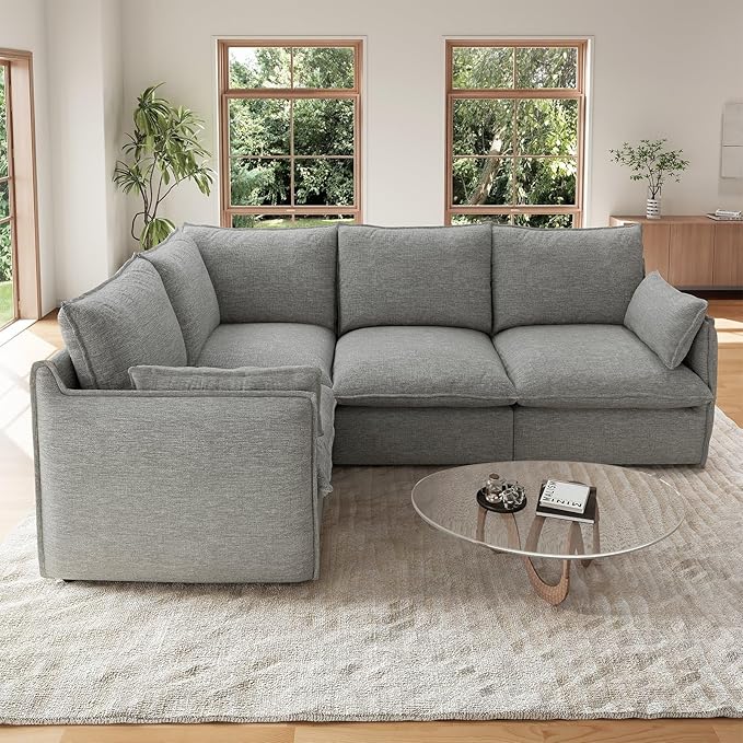 Forest aesthetics Cloud Modular Sectional,Waterproof High Backrest 4 Seater Sectional Couches,Down Filled Modular Couch with Removable Washable Cover for Living Room,Dark Gray