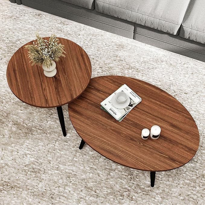 Rukulin Set of 2 Coffee Table,Nesting Side Table, Living Room Sofa End Table