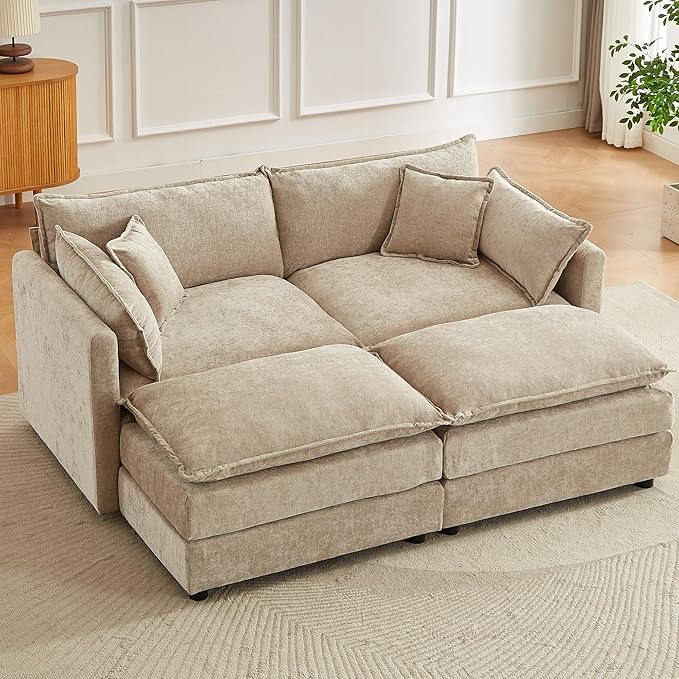 saows Modular Sectional Sofa, 77 Inch U Shaped Couch Set with Armrests, 2-Seater Comfy Cloud Couches for Living Room Apartment, Coffee