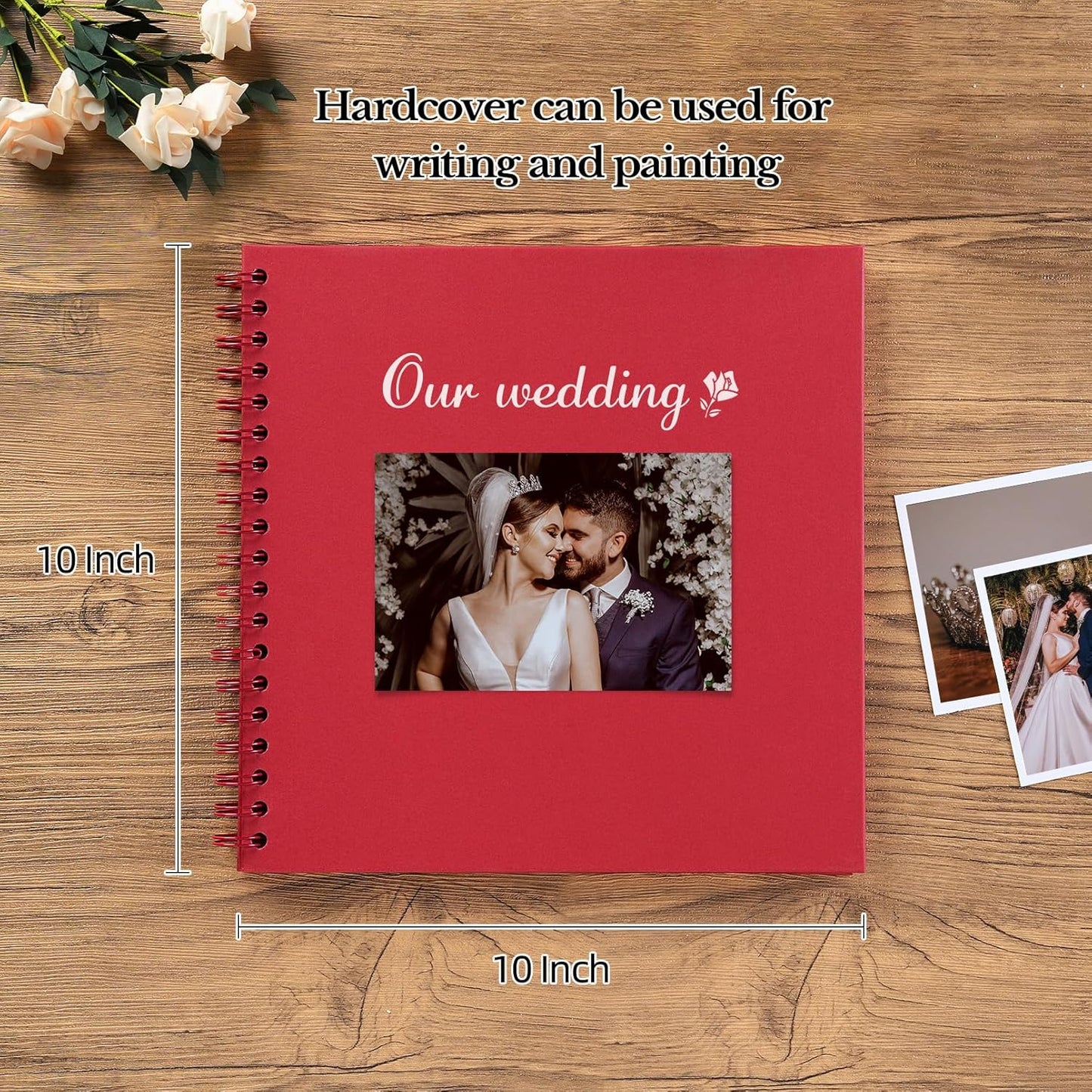 potricher 10 x 10 Inch DIY Scrapbook Album 40 Pages Hardcover Kraft Paper Scrap Book Photo Albums Memory Book for Wedding and Anniversary Family (Red, 10 Inch)