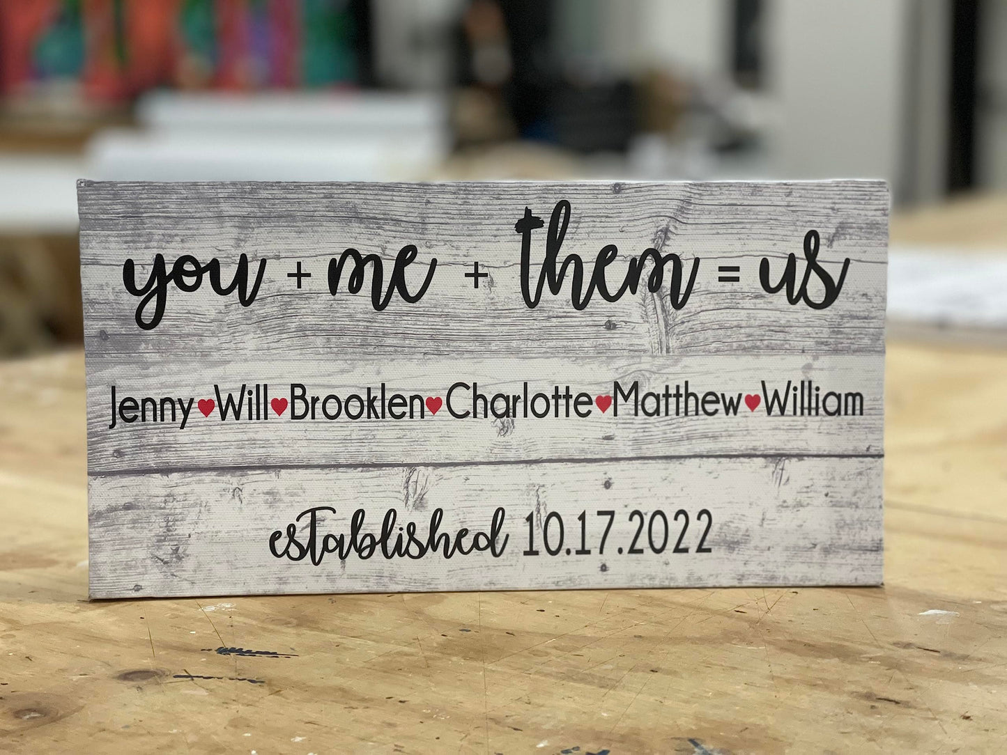 Blended Family, Wedding Gift, You + Me + Them = Us, PERSONALIZE, PERFECT Anniversary Gift or Welcome Sign, Rustic Canvas, Marriage