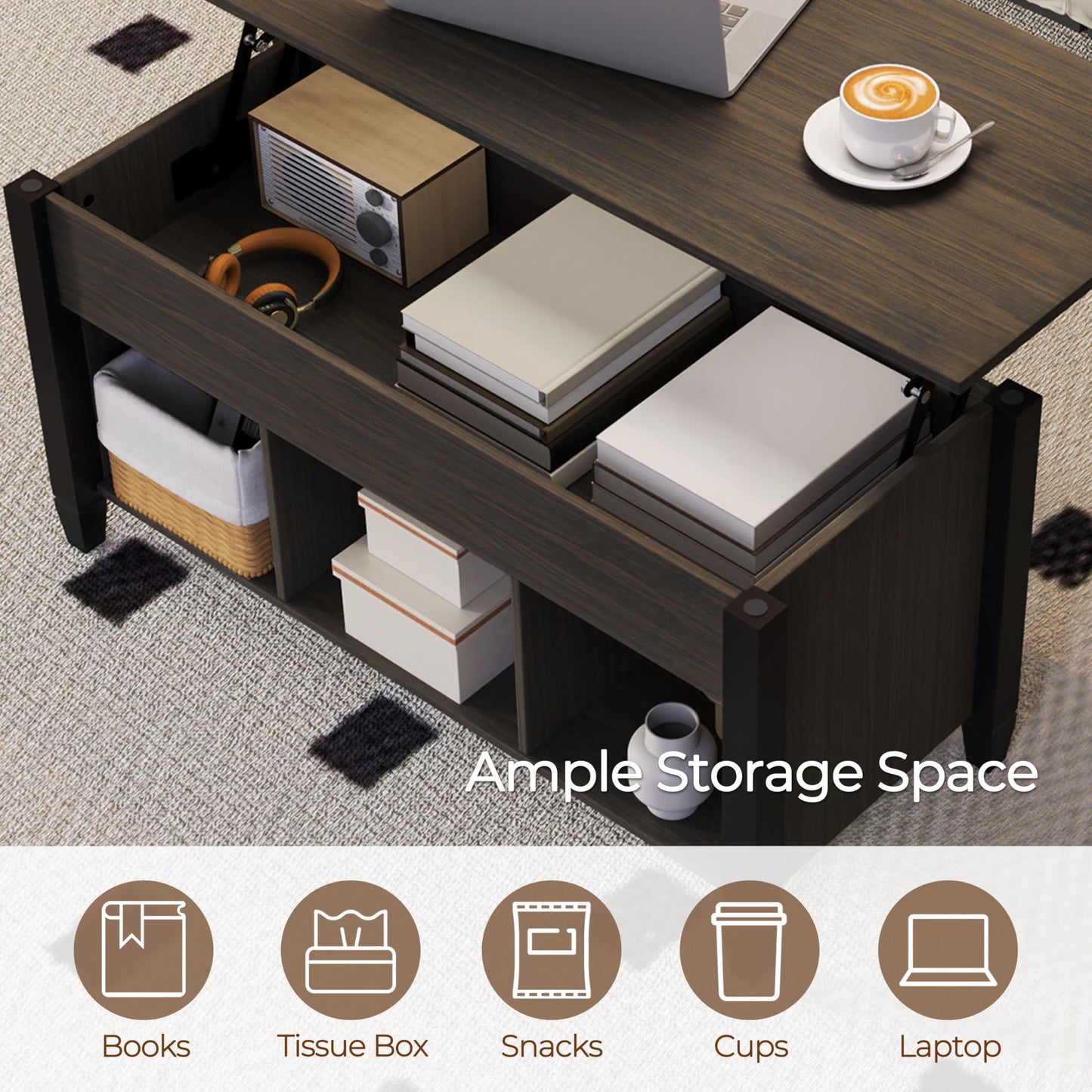 Yaheetech Coffee Table, 41in Lift Top Coffee Table with Storage Hidden Compartment & Shelf, Retro Coffee Center Table with Lift Tabletop for Living Room, Espresso