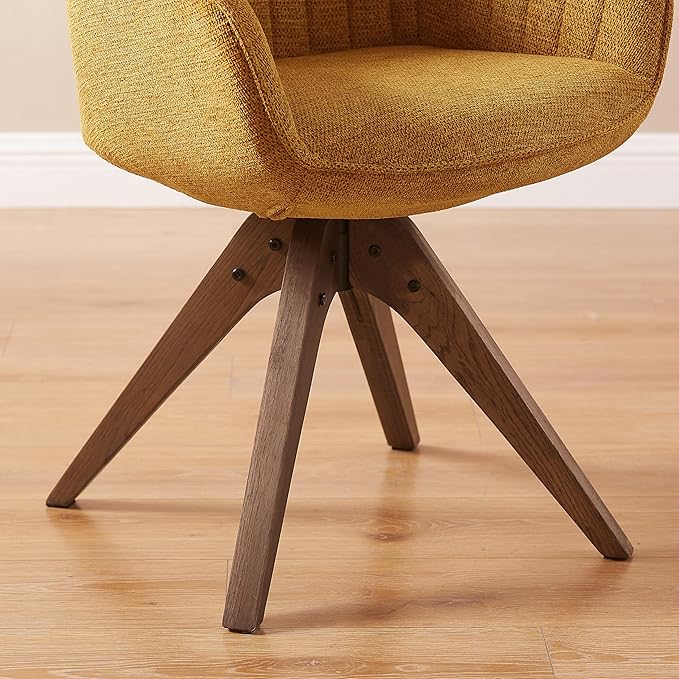 Art Leon Dining Room Chair - Mid Century Modern Fabric Upholstered Swivel Dining Chair with Wood Legs, Leisure Side Chair with Arms for Living Room, Yellow