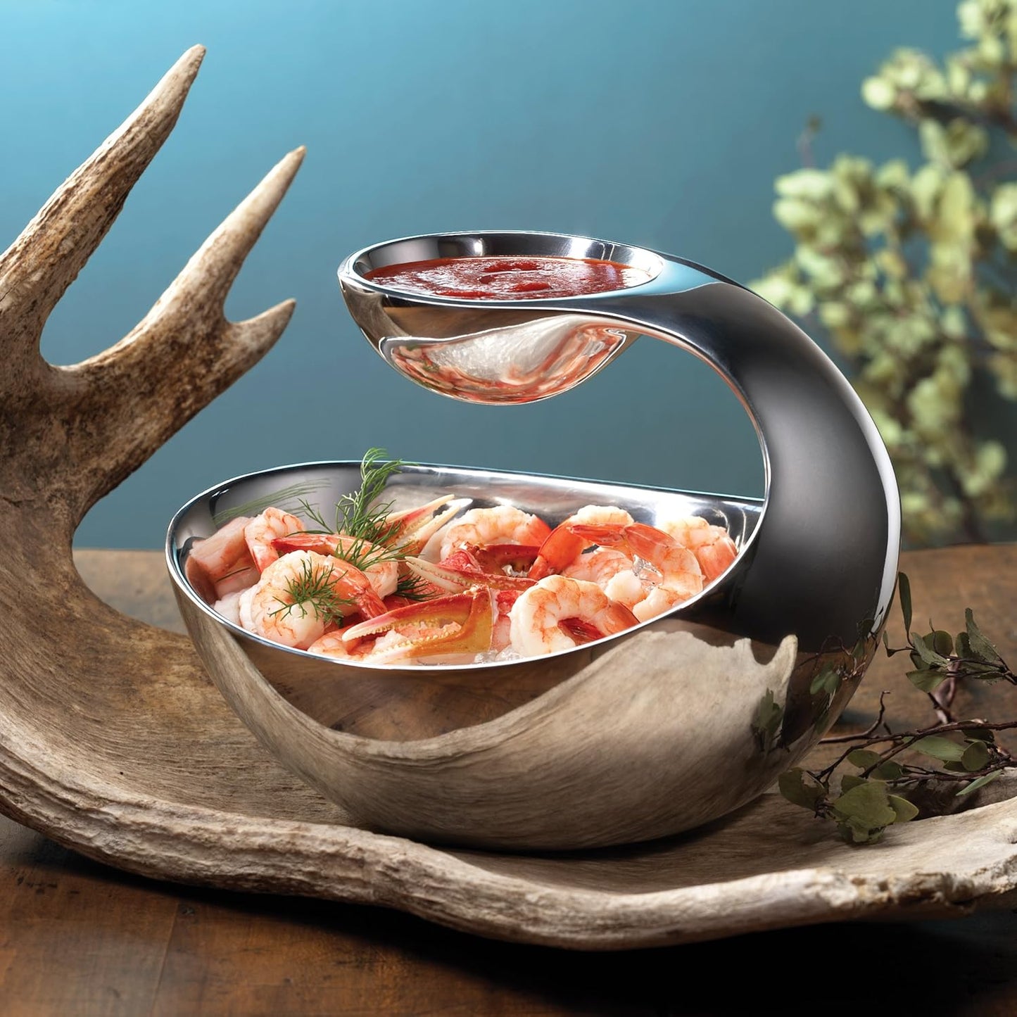 nambe Scoop Server, Mini | Two-Tiered Chip and Dip | Cold & Hot Appetizer Serving Bowl | Made of Metal Alloy | 7” D x 5.5” H | Designed by Wei Young (Silver)