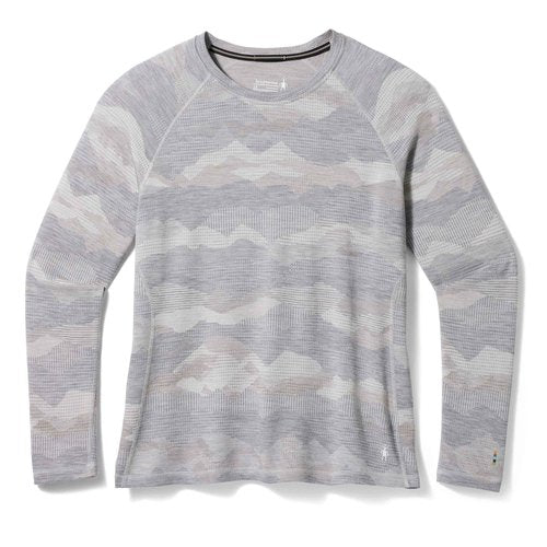 Smartwool Women's Classic Thermal Merino Base Layer Crew Plus Light Gray Mountain Scape 1X