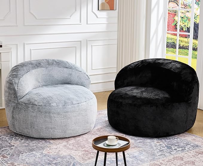 Hobestluk Bean Bag Chair Giant Bean Bag Chairs for Adults Big Bean Bag Chair with Memory Foam Filler Adults Large Beanbag with Faux Fur Cover for Bedroom (Plush Black,Large)