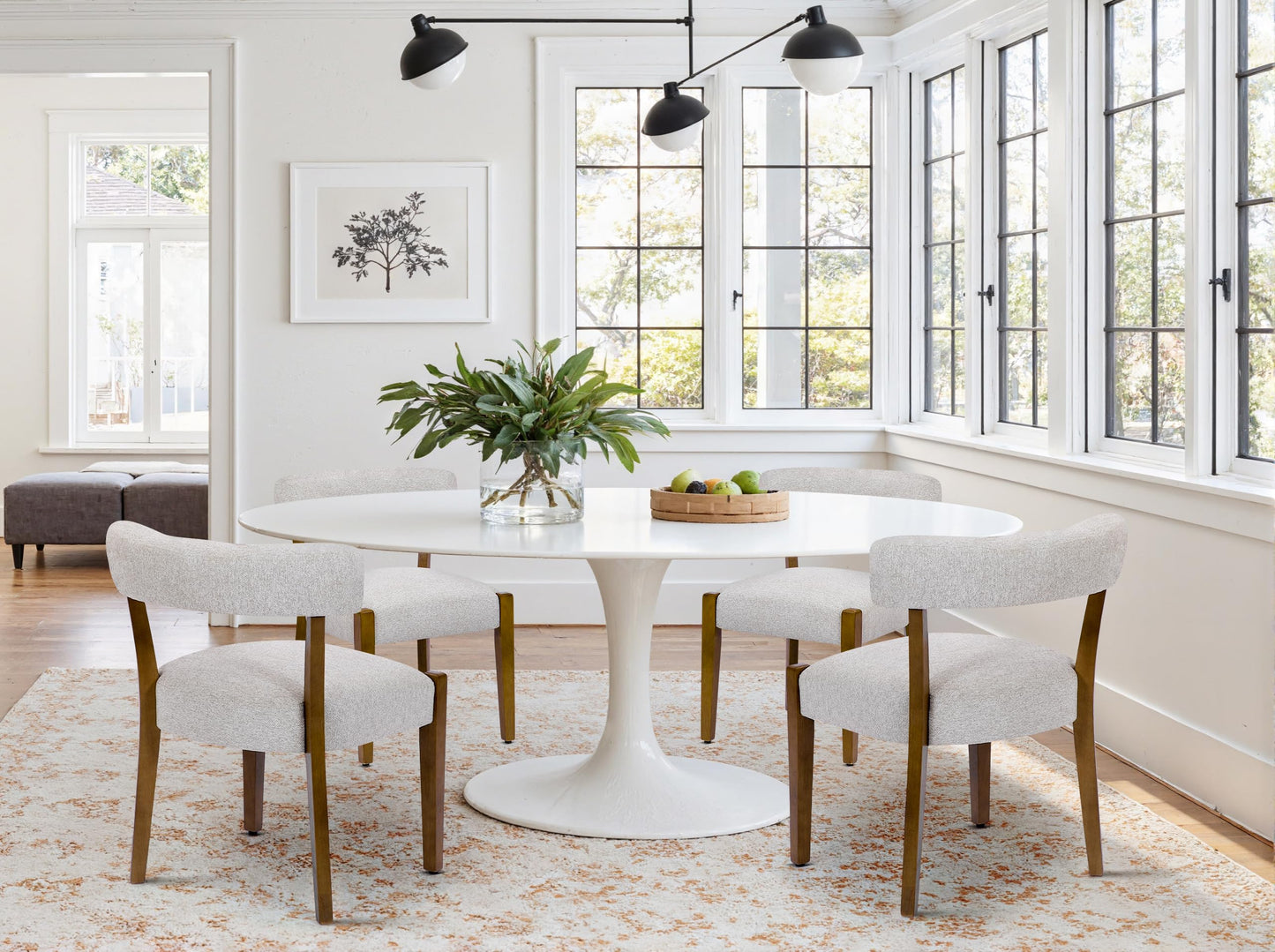 RNKSFX Wooden Dining Chairs Set of 4 Upholstered Kitchen & Dining Room Linen Fabric Chairs Mid Century Modern Dining Woven Chairs Low Back, Beige Fabric
