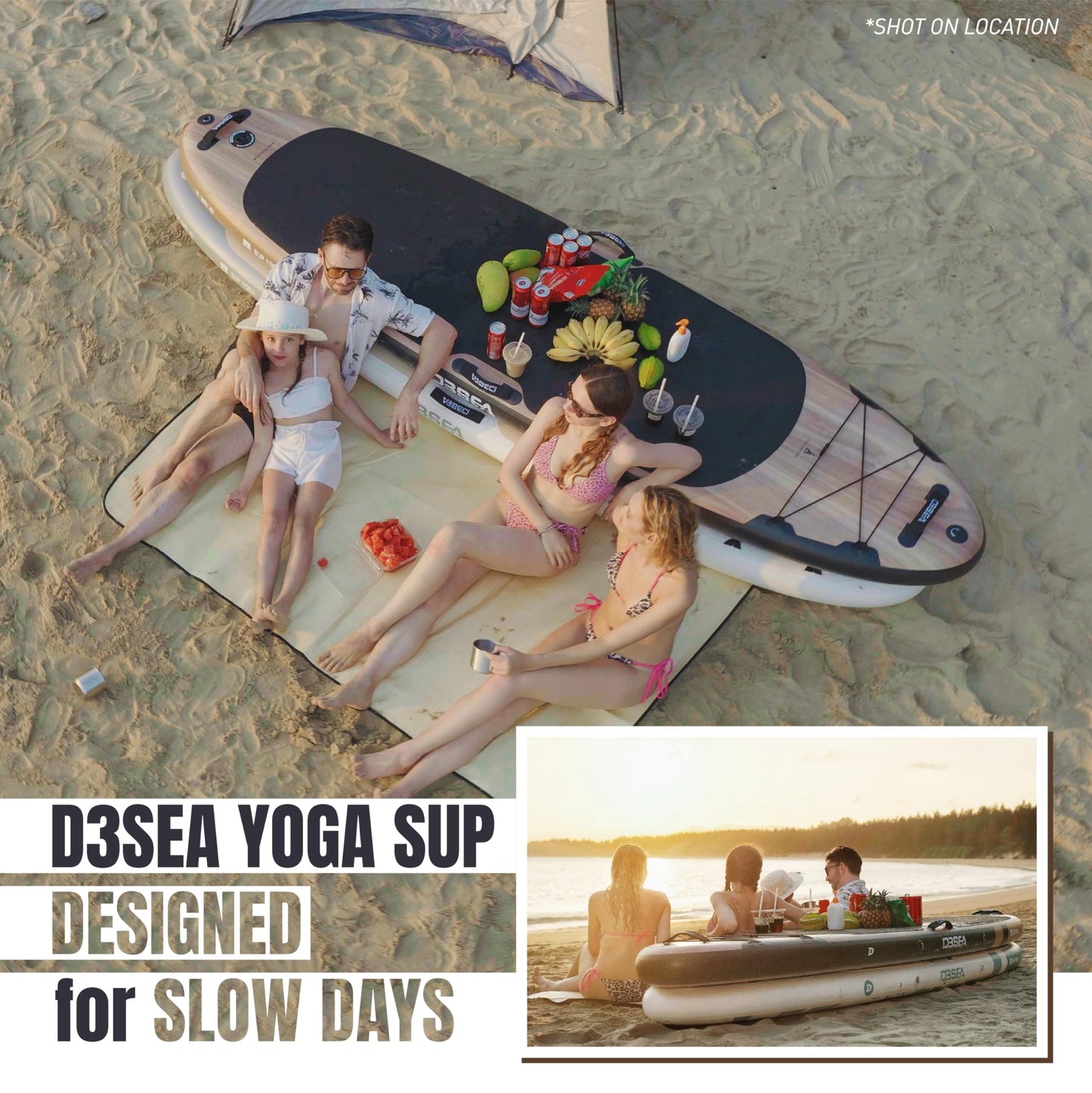 D3SEA 11 ft Inflatable Paddle Board with SUP Accessories, Extra Long Non Slip EVA Deck with Yoga Alignment Lines, Extra Wide Yoga SUP for Adults (Timber Noir, 11' × 35" × 6")
