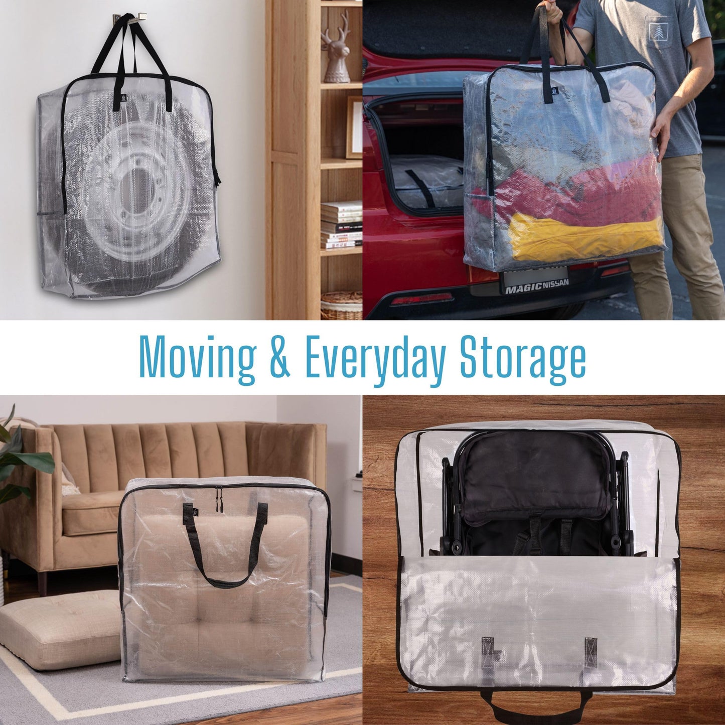 VENO 5 Pack Wreath Storage Bag, Summer, Christmas Decoration Garland Container, 30 Inch Clear Door Wreath Organizers, Moving Boxes, Packing Supplies for College (Square - 5 Pack)