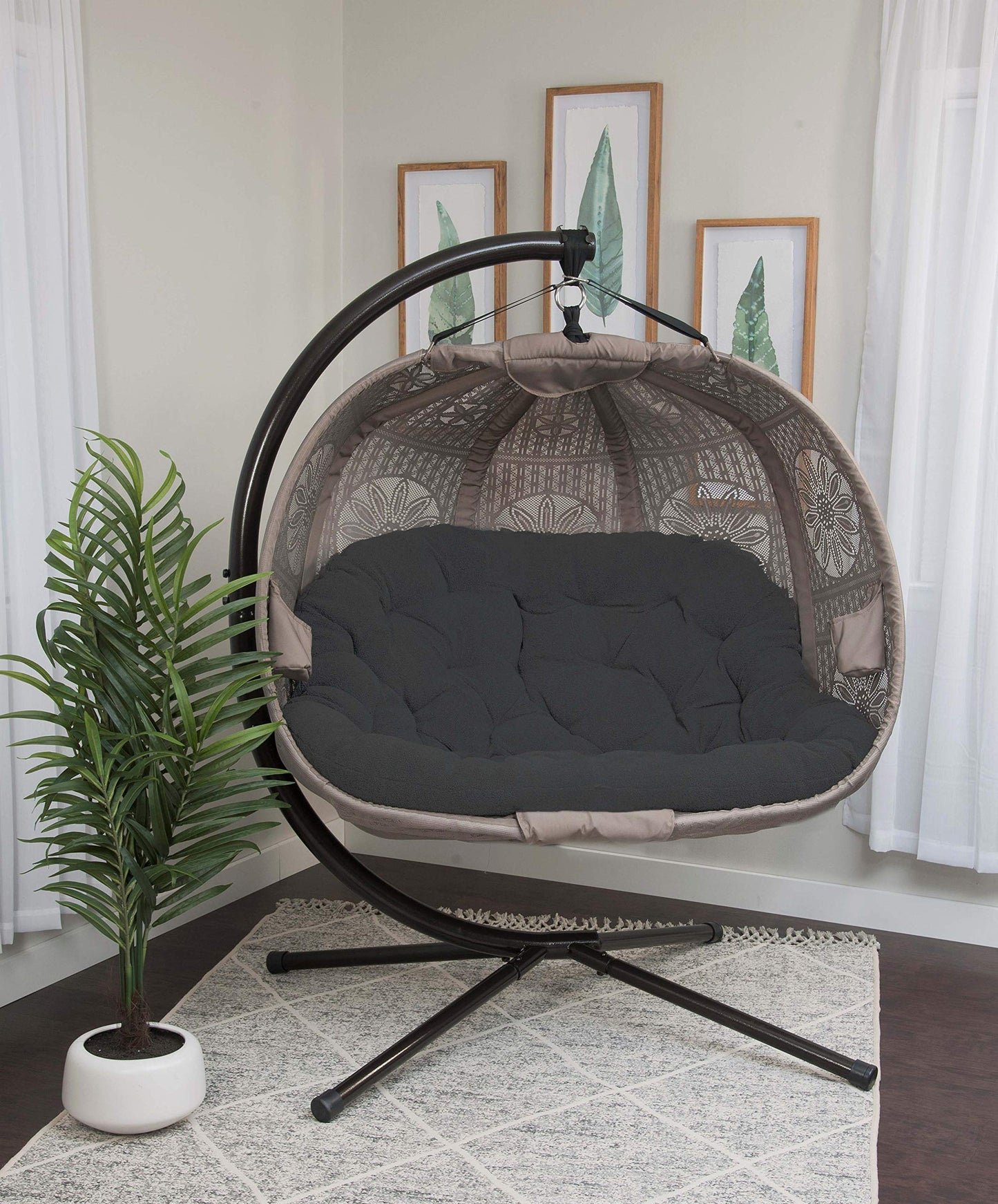 FlowerHouse FHPC100-DCBLK Hanging Pumpkin Loveseat Dreamcatcher with Stand and Cover, Sand/Black Cushion