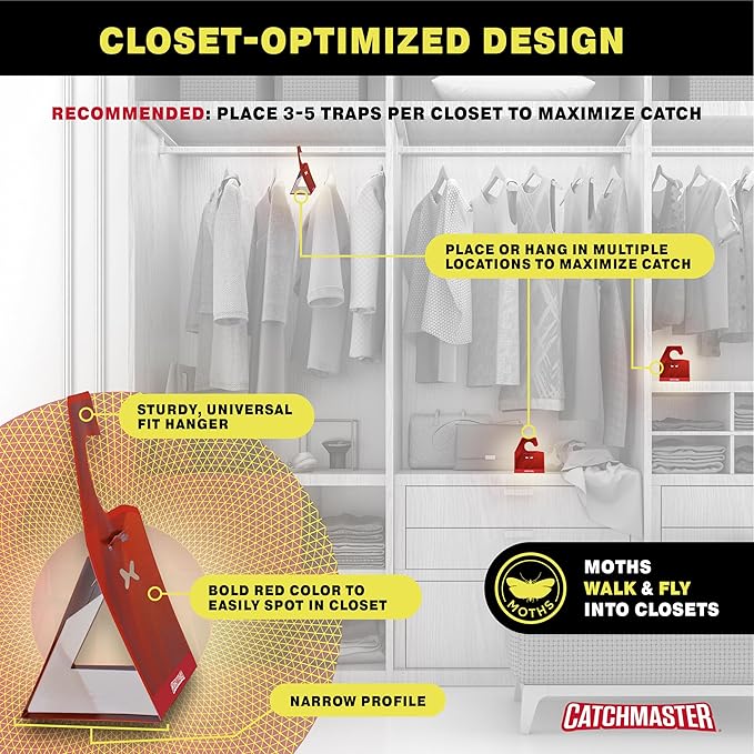 Catchmaster Clothes Moth Traps with Premium PheroGuard Technology – XL, Extra-Strength Glue – Odorless, Traps & Eliminates Moths – Protects Clothes, Closets and Wardrobes – 6-Pack
