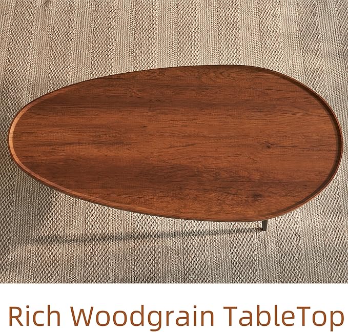 Saint Mossi Modern Coffee Table for Living Room, Mid-Century Oval Wood Coffee Table, Center Table for Small Space, D47xW23.6xH15, Espresso