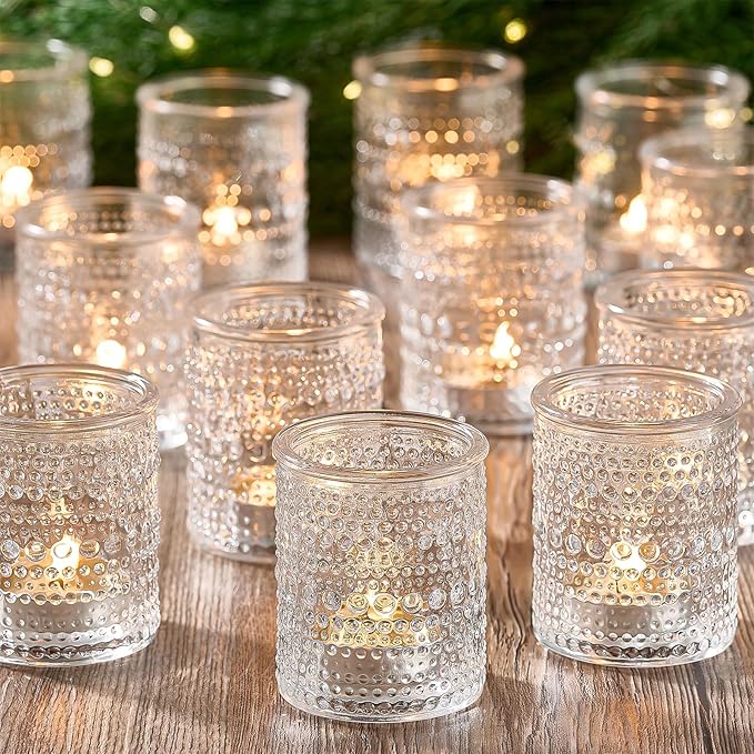 24 Pack Clear Glass Votive Candle Holders, Vintage Candle Holder for Floating Candle, Tealight Candle Holder for Table Cen...