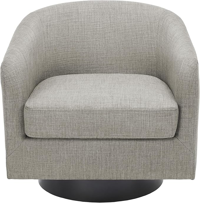 UIXE 360° Swivel Barrel Accent Chair Upholstered Armchair, Modern Round Club Arm Chair Living Room Single Sofa Seating Bedroom Side Reading Seat in Fabric, Flax Khaki