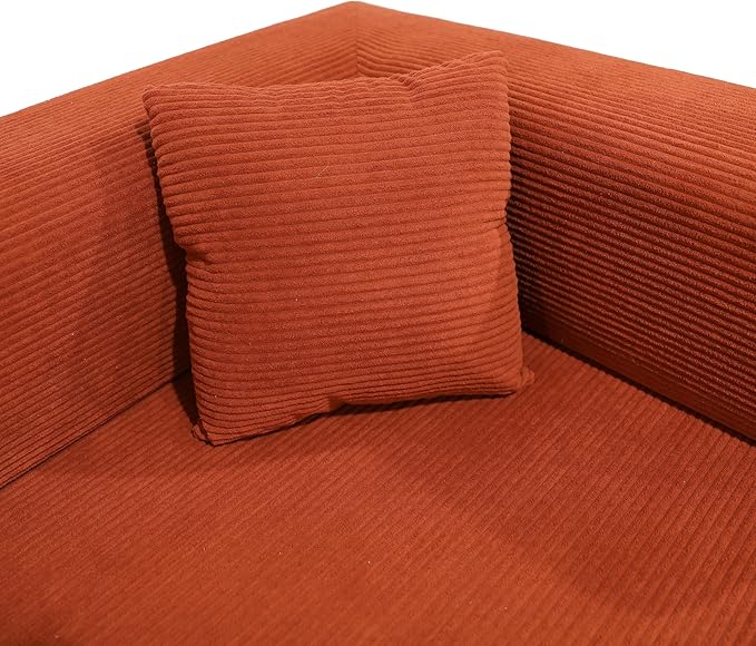 Convertible Couch Sofa Bed Foldable Floor Sleeper | All High-Density 35D Foam | Fold Out Deep Seat Couch | King Size | Compression Sofa Sleeper for Living Room, Bedroom | Corduroy Orange