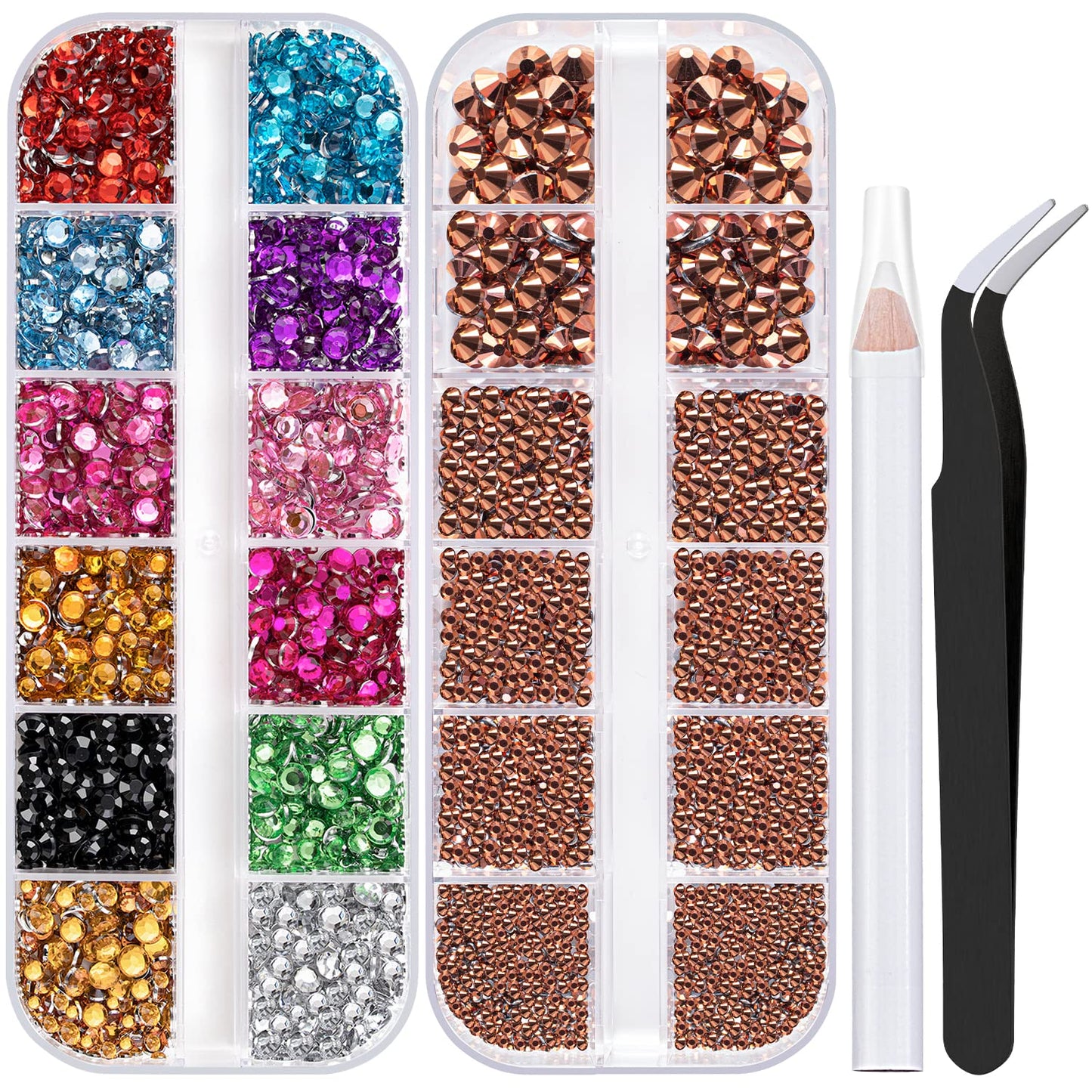 Two Packs of Flatback Rhinestones 4520 Pcs Colorful Nail Art Rhinestones Flatback Crystal Colorful+Rose Gold Rhinestone with Pic